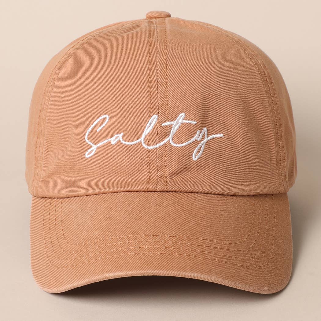Salty Lettering Embroidery Baseball Cap: CLAY