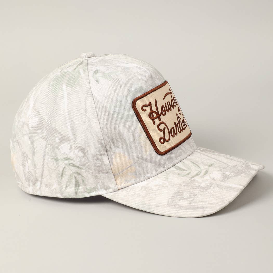 Howdy Darlin' Embroidery Patch Camo Trucker Hat: BEIGE CAMO