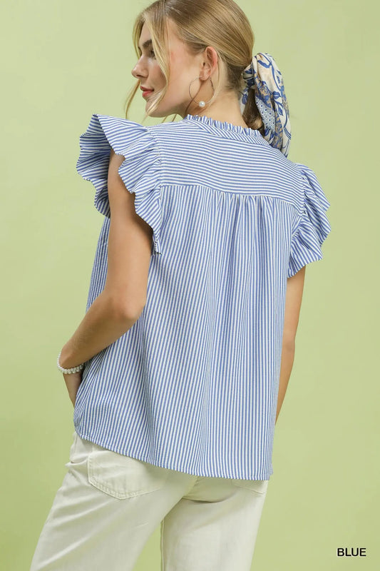 Caspian Striped Ruffle Flutter Top