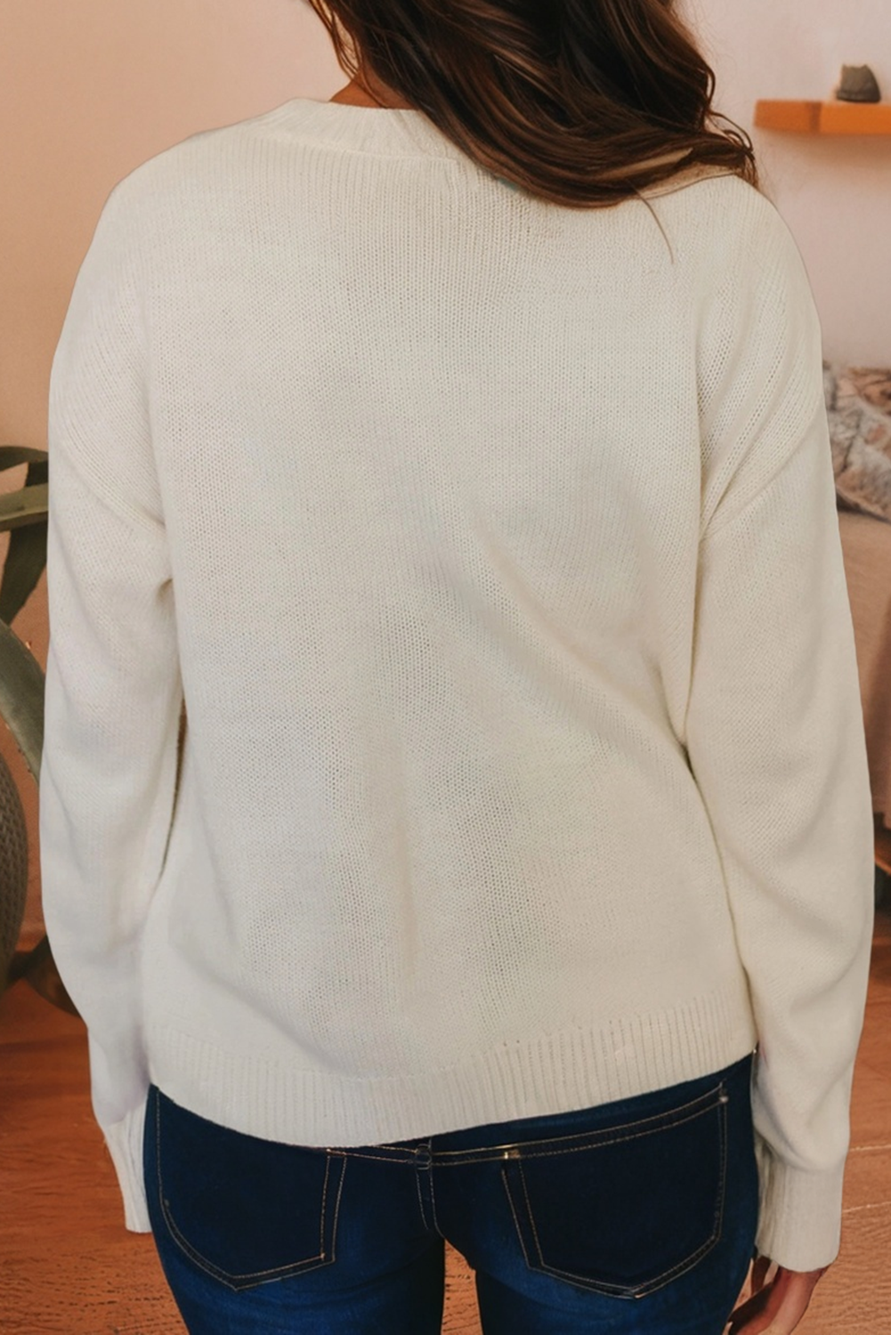 Sequined Bow Sweater: Cream