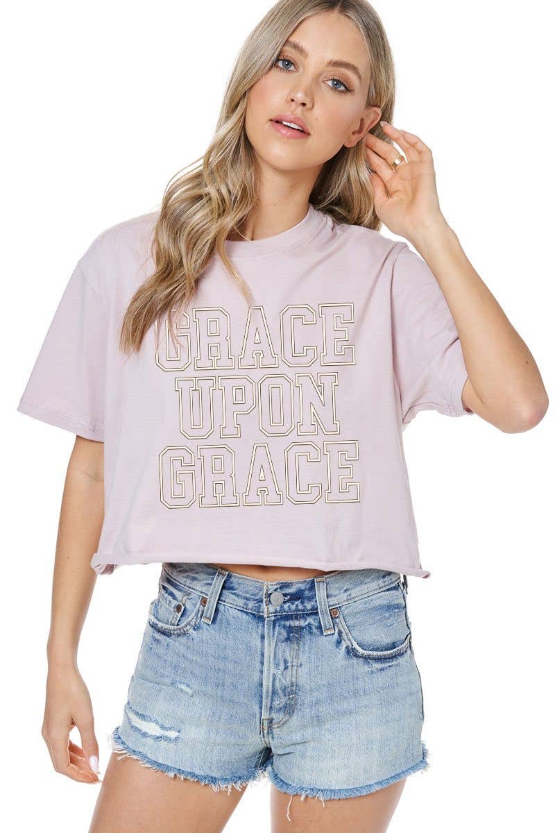 "Grace Upon Grace" Graphic Faux Cropped Tee: INK