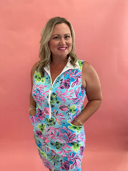 Sea Island Collared Dress with Scallop Hem