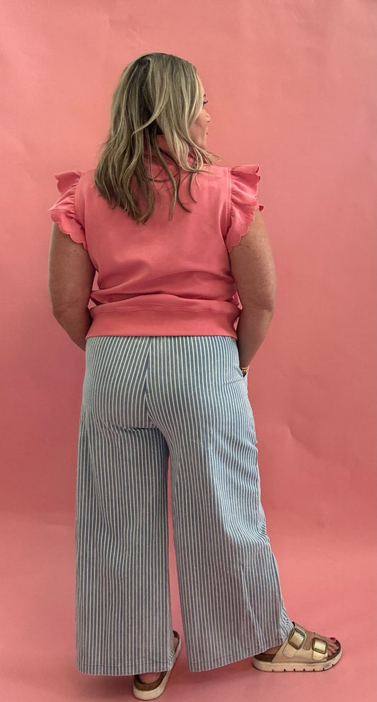 Wide-leg Striped Denim Ankle Pants