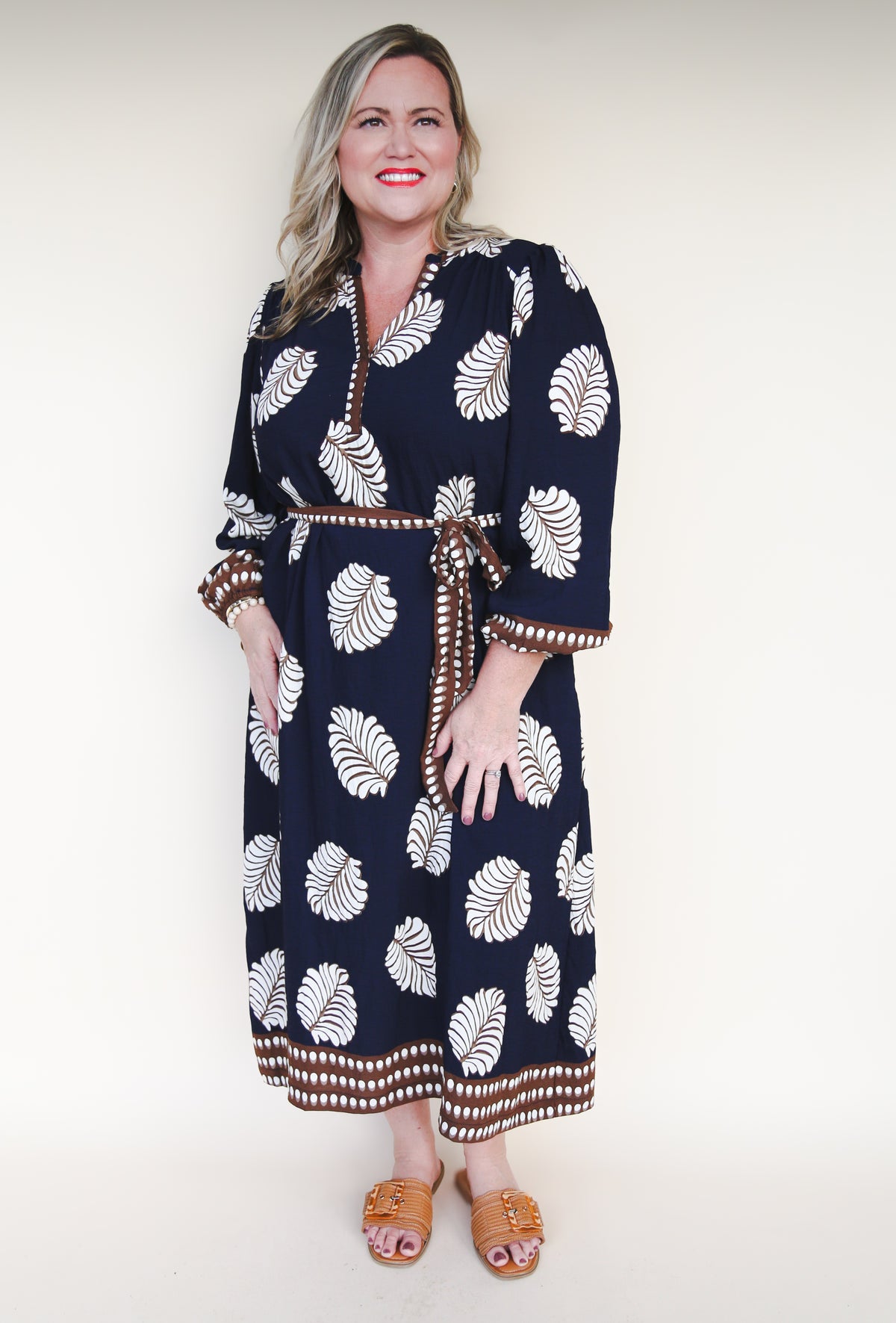Midnight Palm Border Print Midi Dress