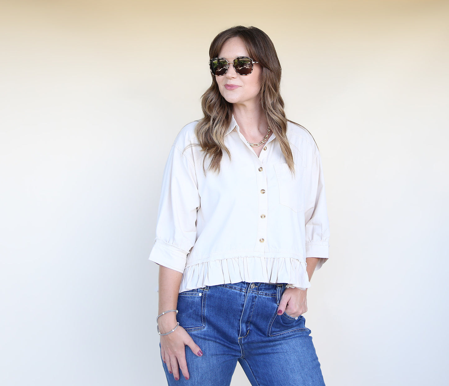 Bone Ruffled Oxford