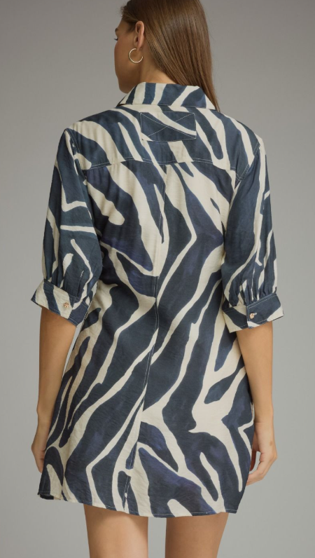 Navy & Cream Tie Waist Dress