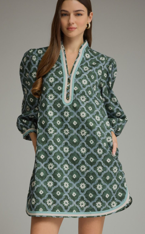 Green Floral Print Tunic Dress