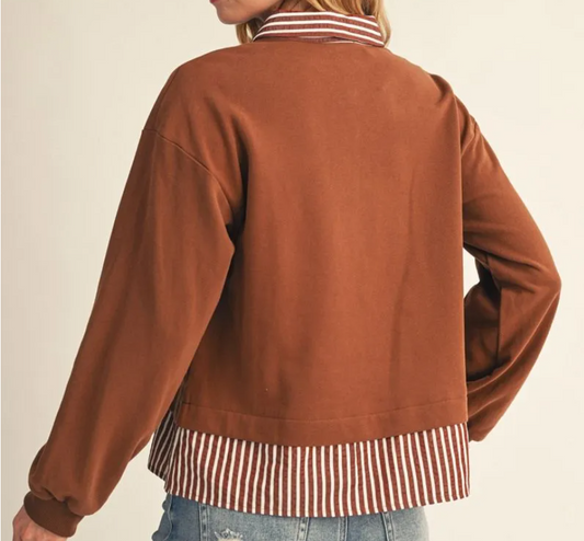 Chocolate L/S Top with Strip Detail