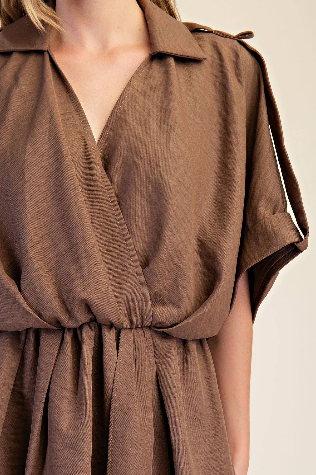 Lapel Collar With V-neckline Wrap Dress: Burgundy / S