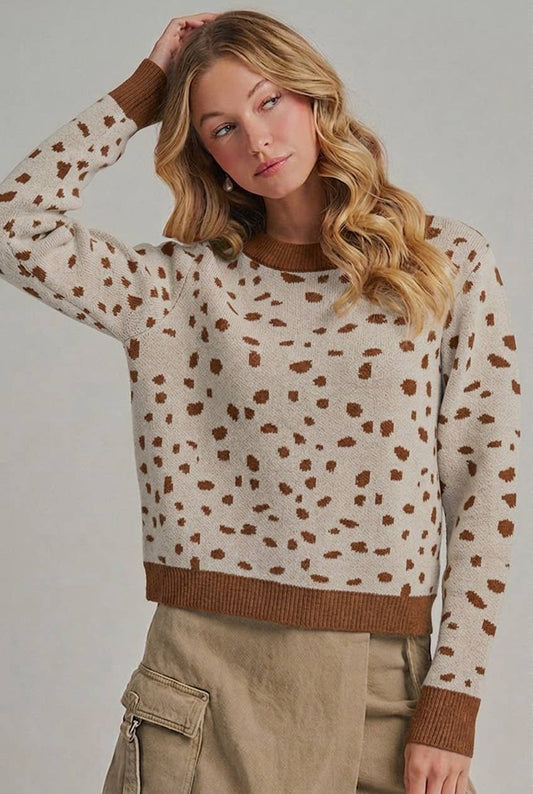 SOFT COZY DEER PATTERN FALL SWEATER TOP_JLT00521-01: BROWN/OATMEAL / S-M-L(2-2-2)