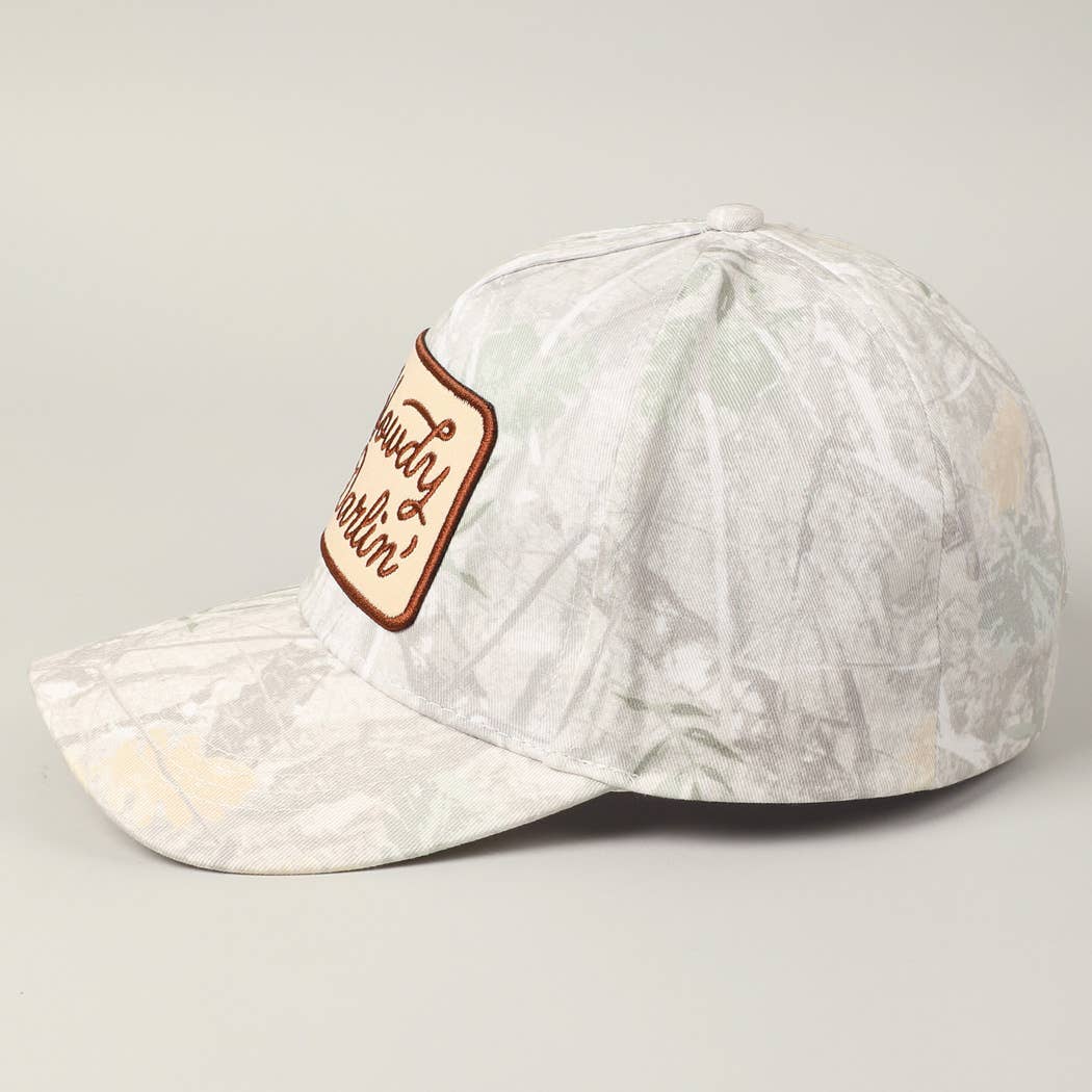 Howdy Darlin' Embroidery Patch Camo Trucker Hat: BEIGE CAMO