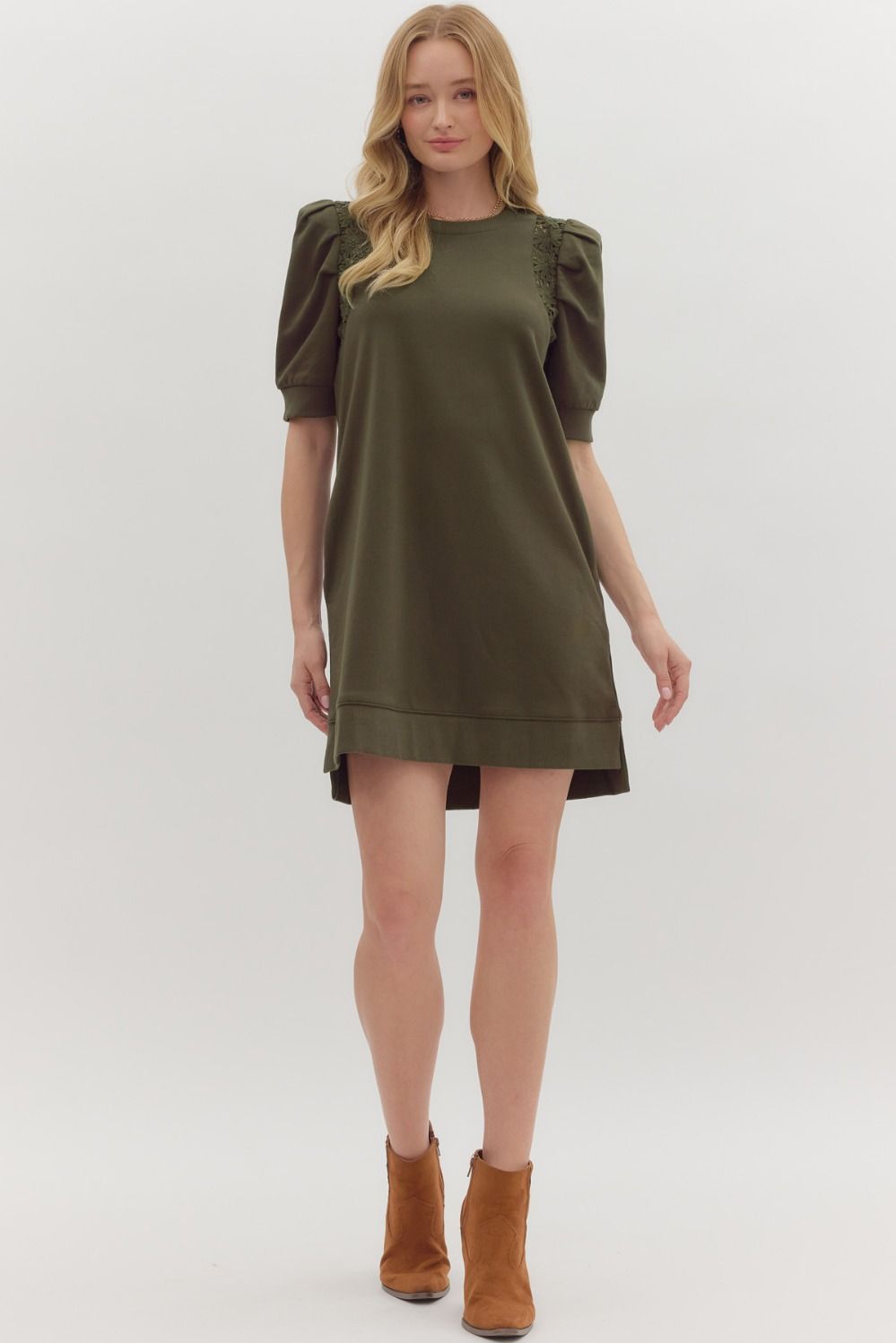 Olive Crochet Trim Inset Dress