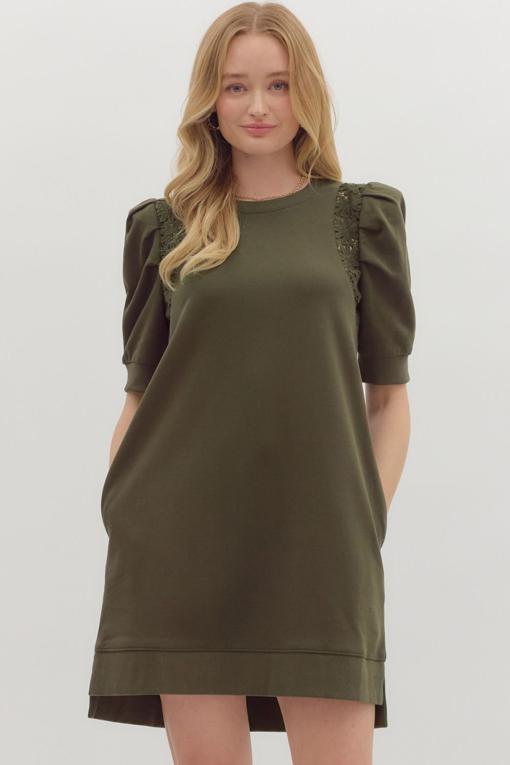 Olive Crochet Trim Inset Dress