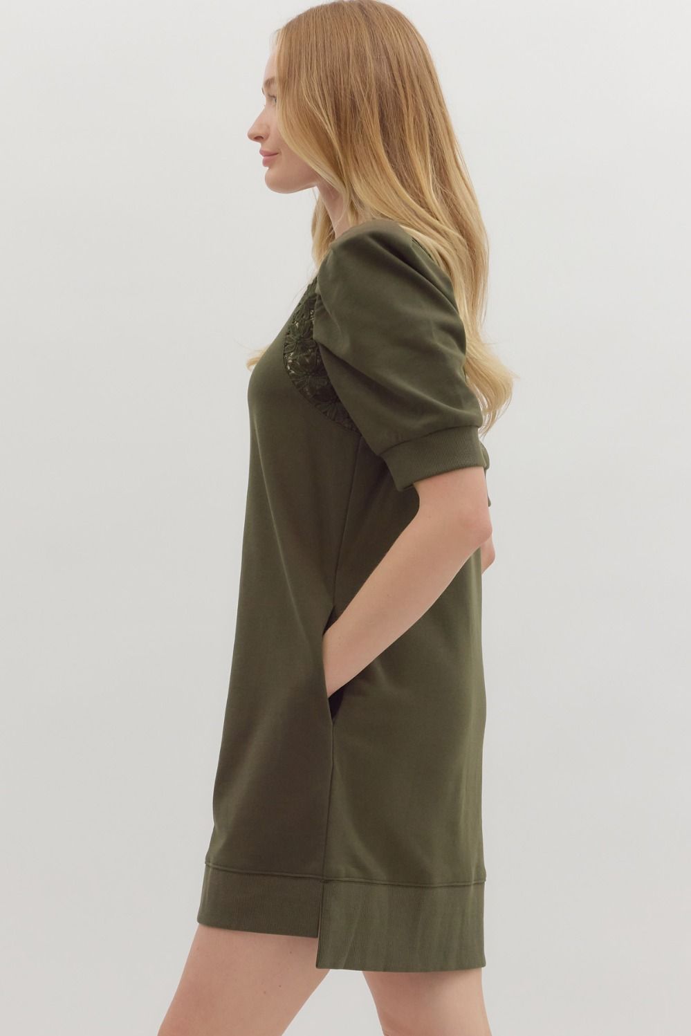 Olive Crochet Trim Inset Dress