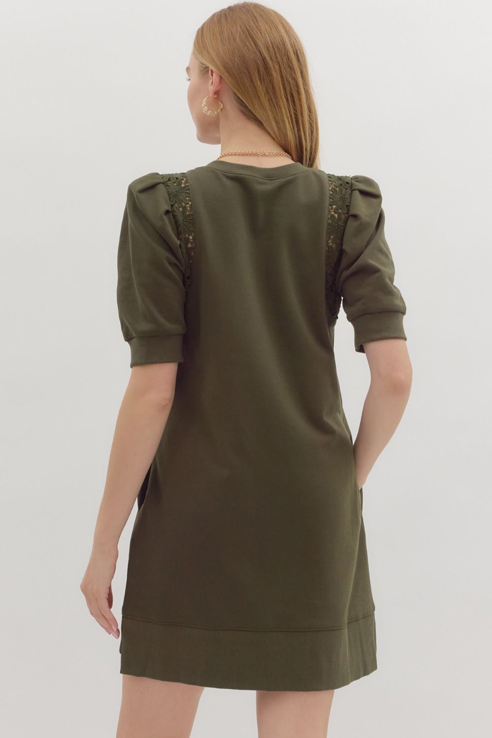 Olive Crochet Trim Inset Dress