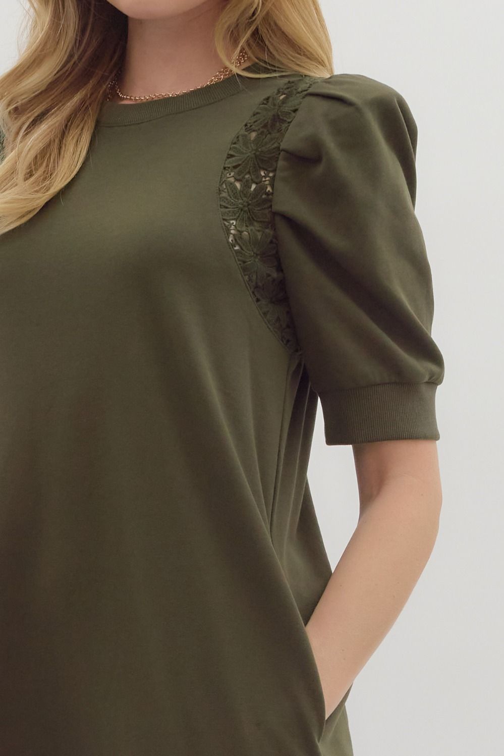 Olive Crochet Trim Inset Dress