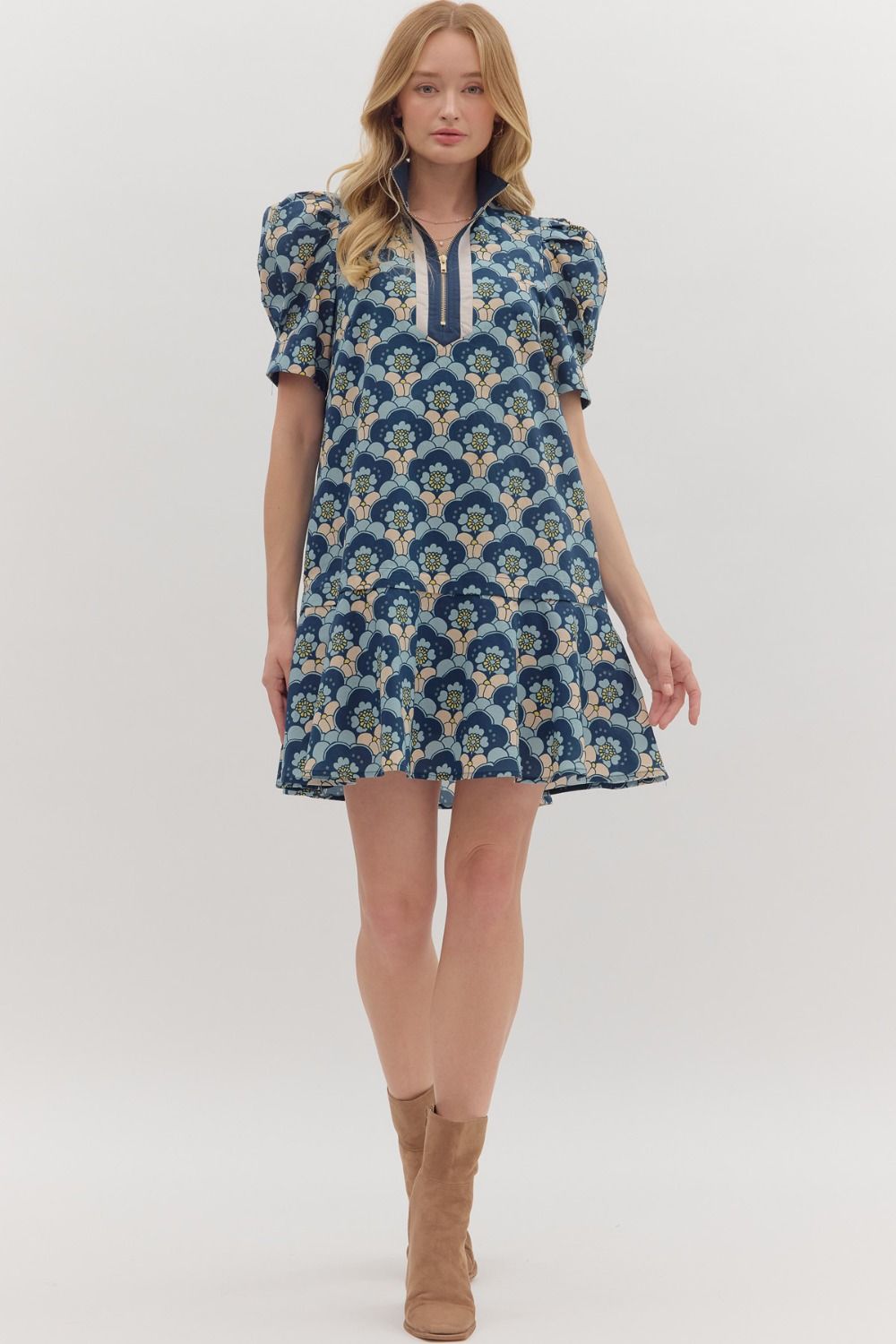 Reilly Retro Puff Sleeve Collared Dress