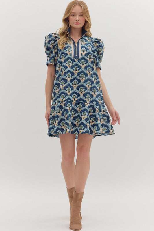 Reilly Retro Puff Sleeve Collared Dress