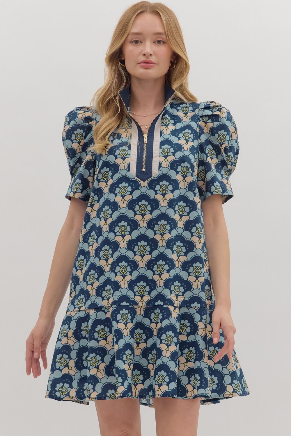 Reilly Retro Puff Sleeve Collared Dress