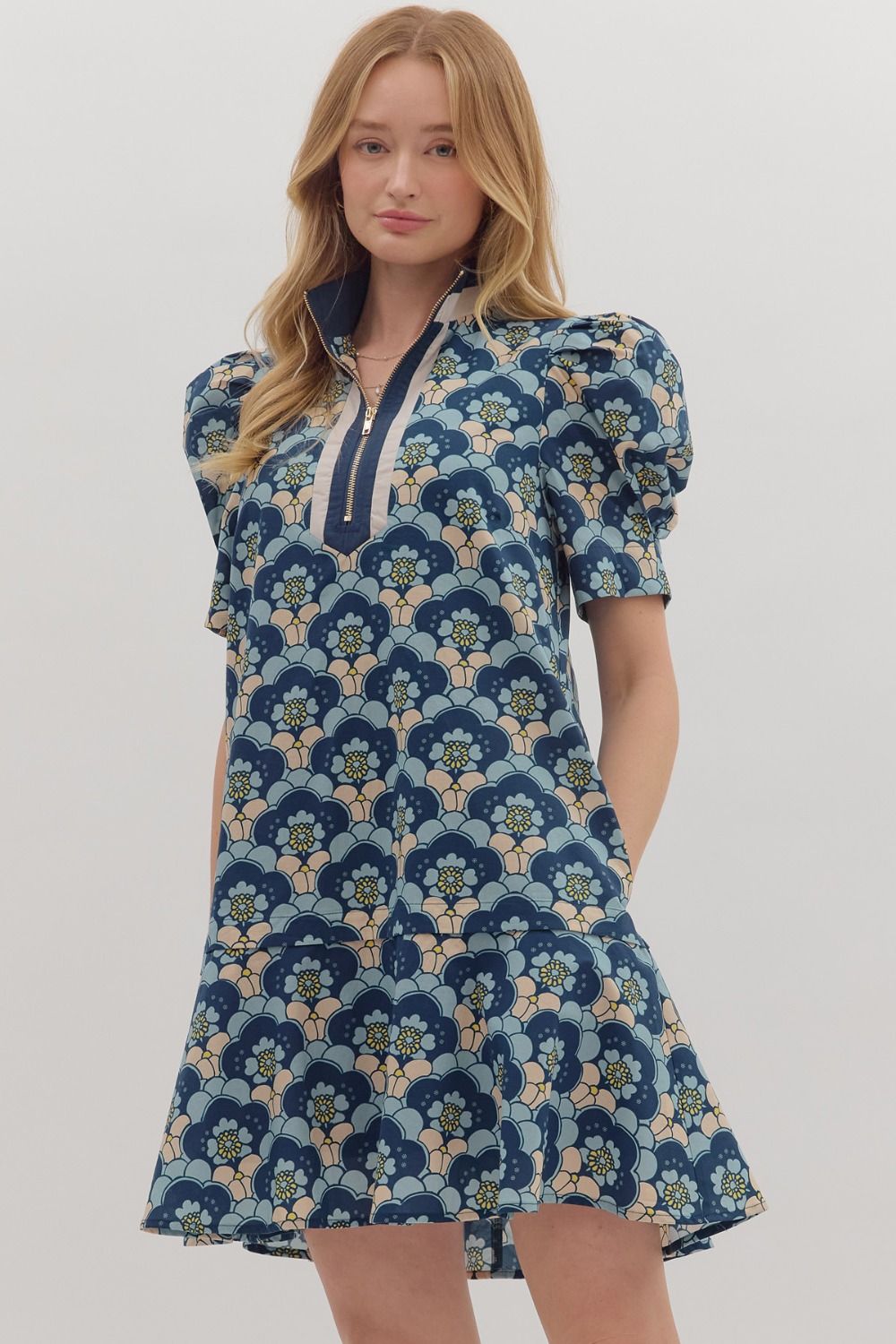 Reilly Retro Puff Sleeve Collared Dress