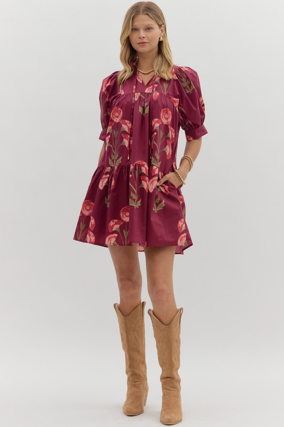Audrey Ruffle Wine Dress