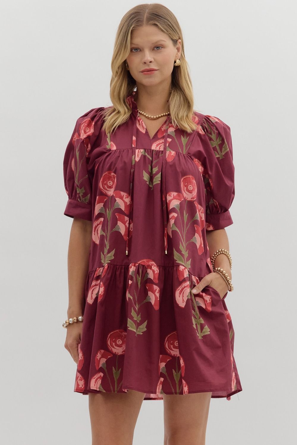 Audrey Ruffle Wine Dress