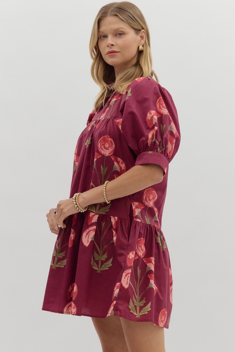 Audrey Ruffle Wine Dress