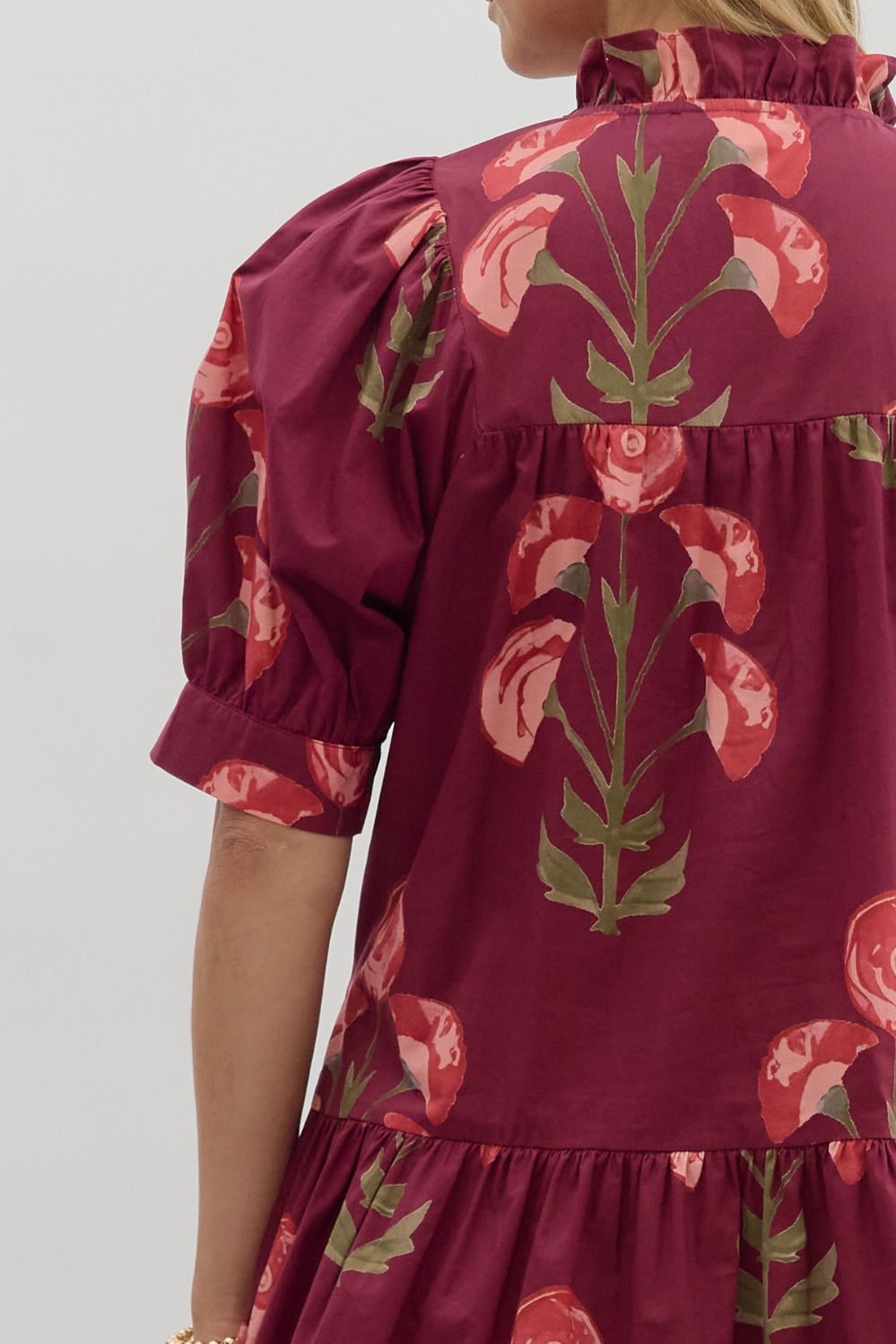Audrey Ruffle Wine Dress