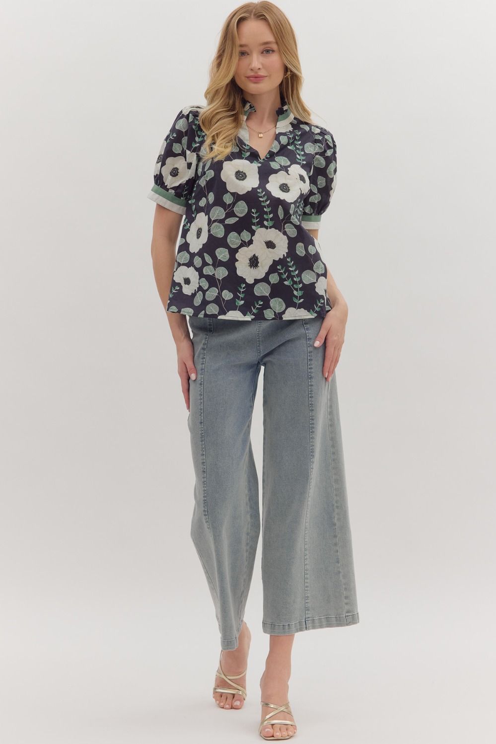 Poppy Floral Short Puff Sleeve Top