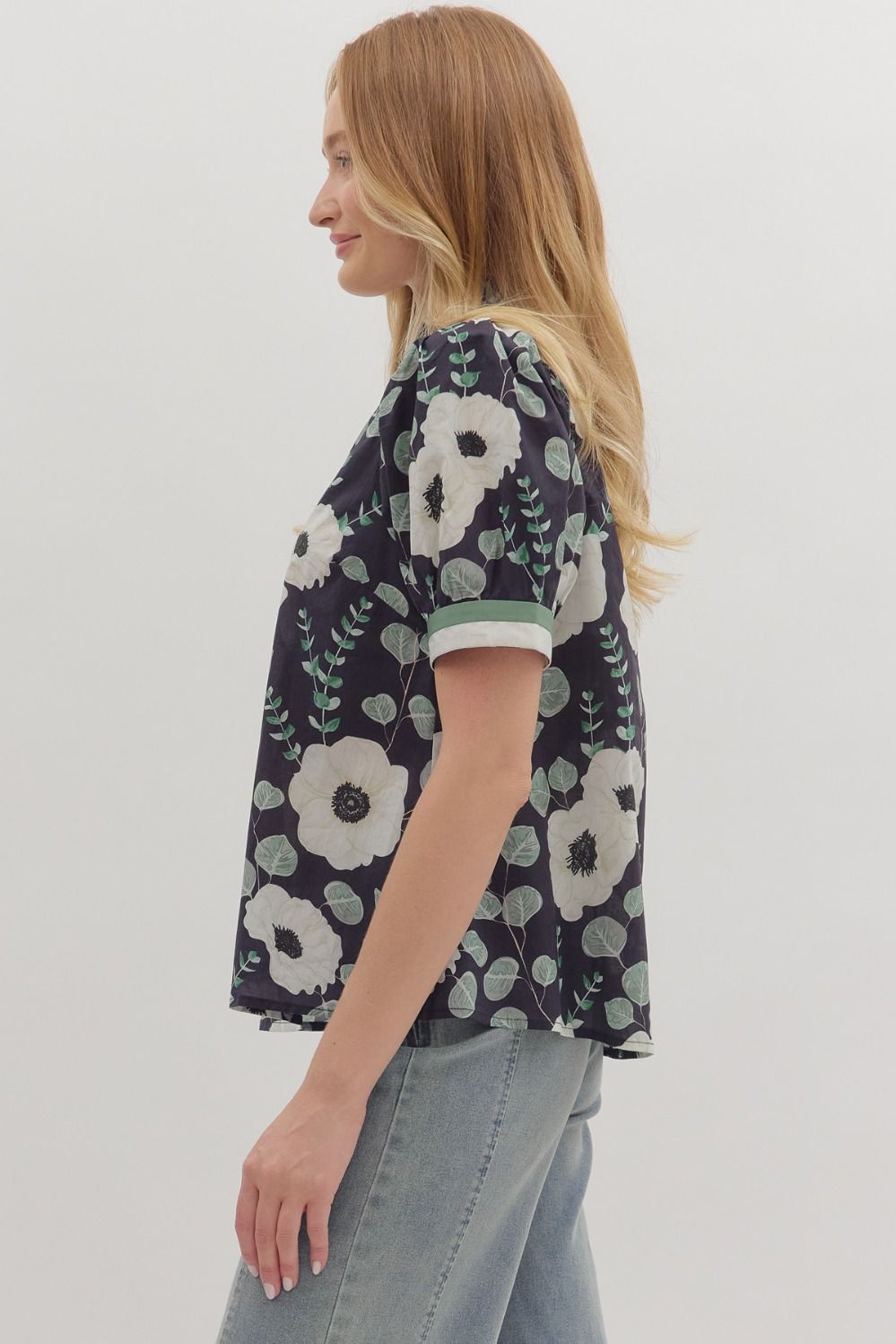 Poppy Floral Short Puff Sleeve Top