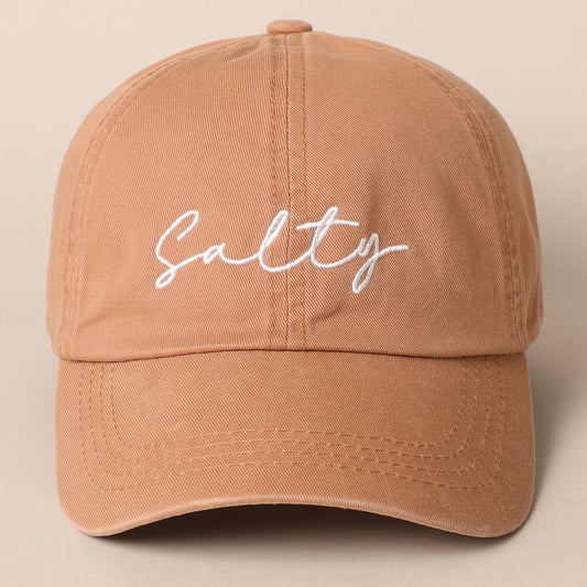 Salty Lettering Embroidery Baseball Cap: CLAY