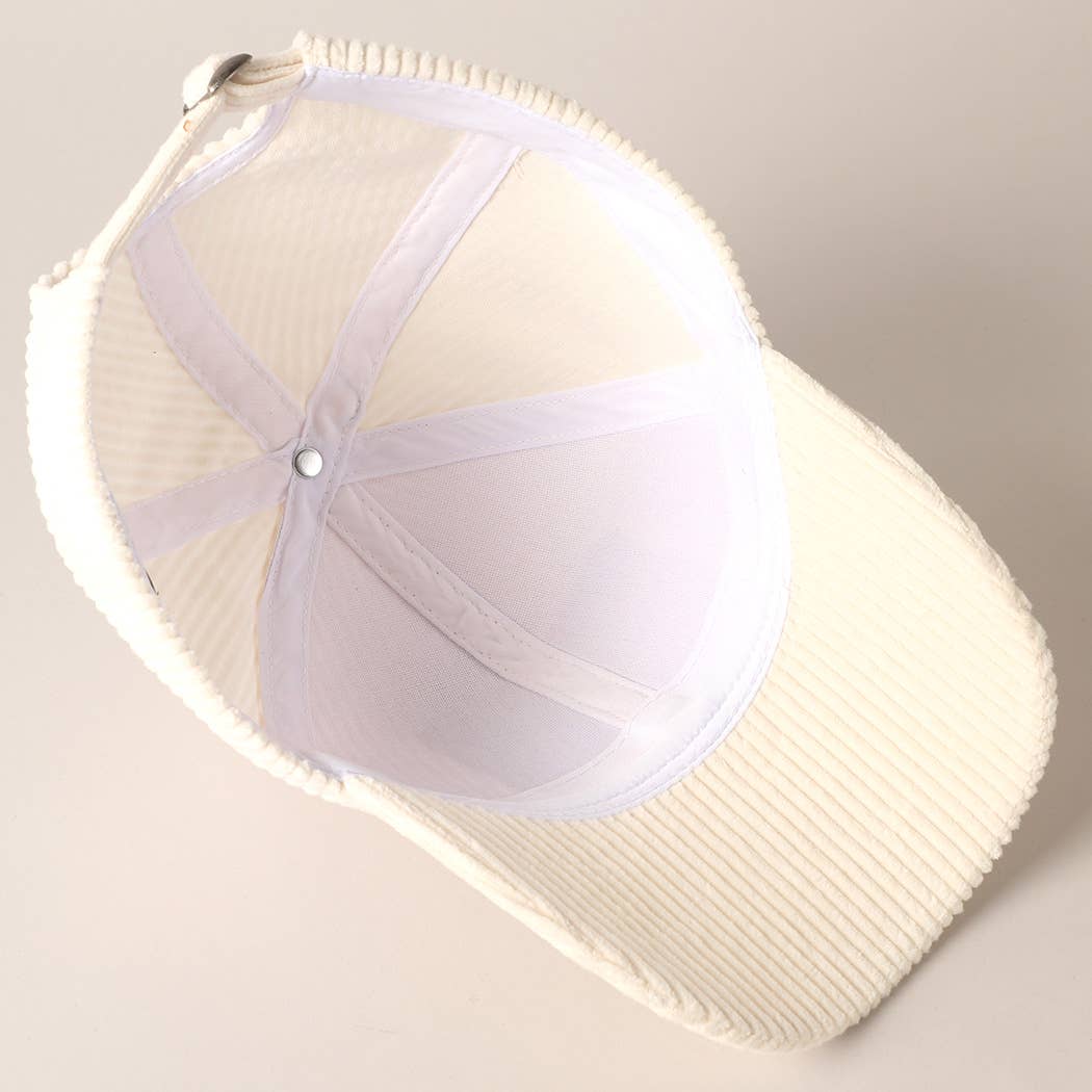 Howdy Darlin' Embroidery Patch Corduroy Cap: Cream