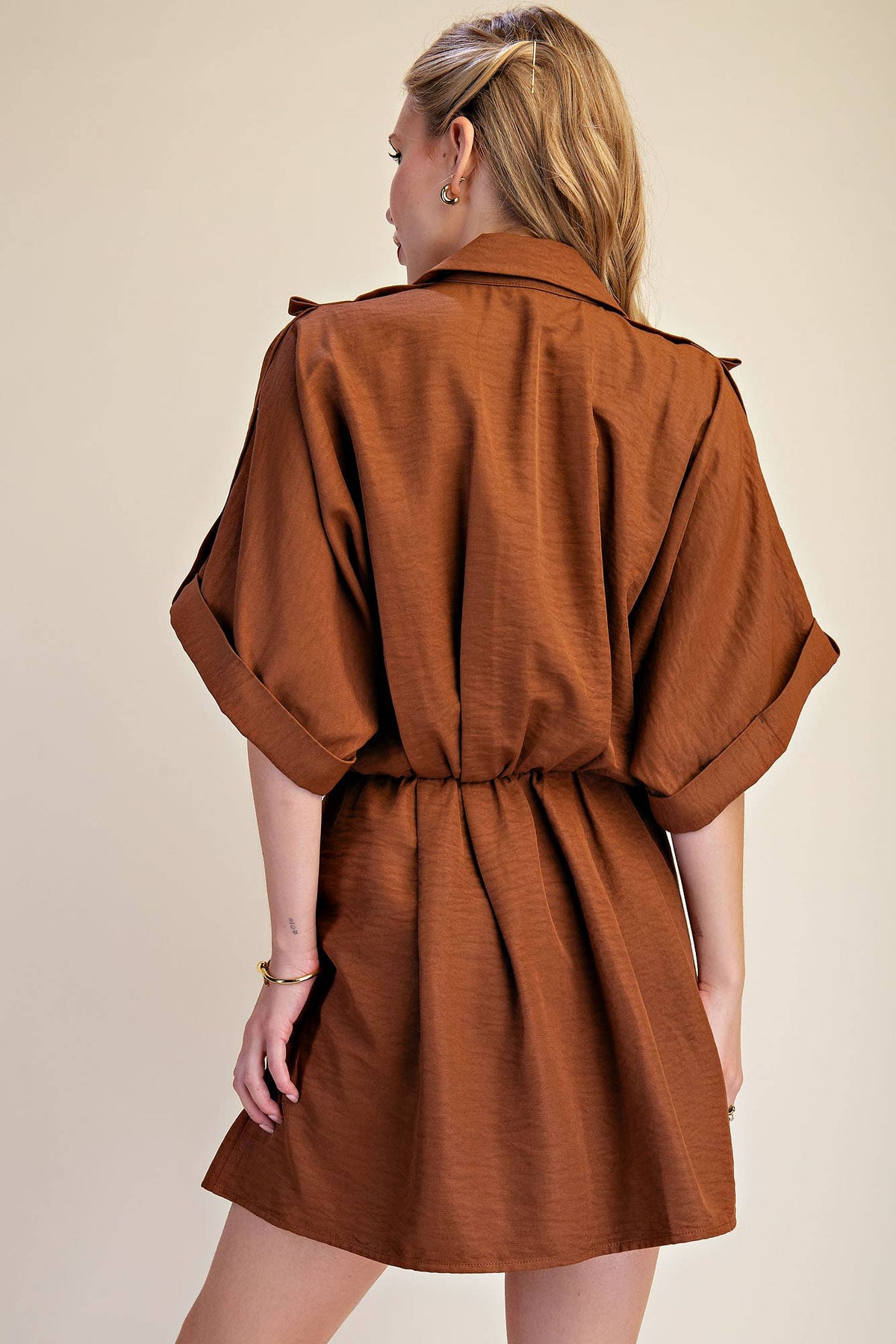 Lapel Collar With V-neckline Wrap Dress: Burgundy / M