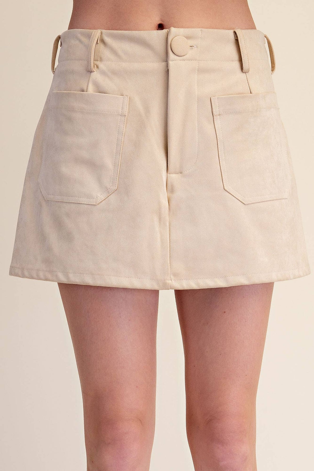 Suede-Look Soft Brush Stretchy Skort: Olive / L