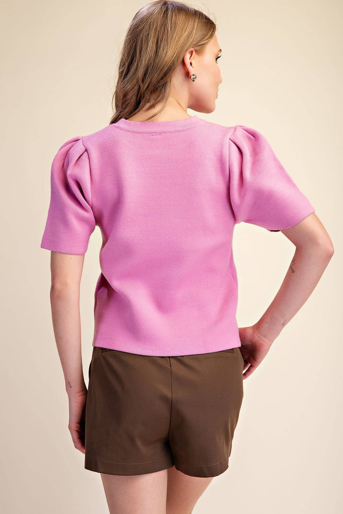 Puff Sleeve Pullover Knit Top: Teal / M