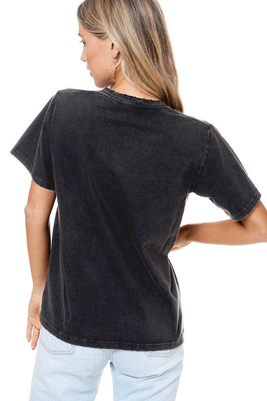 "Jesus Saves" Graphic Mineral Washed Tee: BLACK