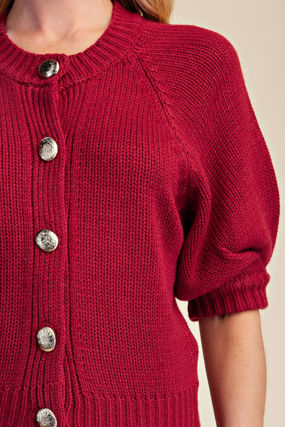 Puff Sleeve Sweater Cardigan: Black / L