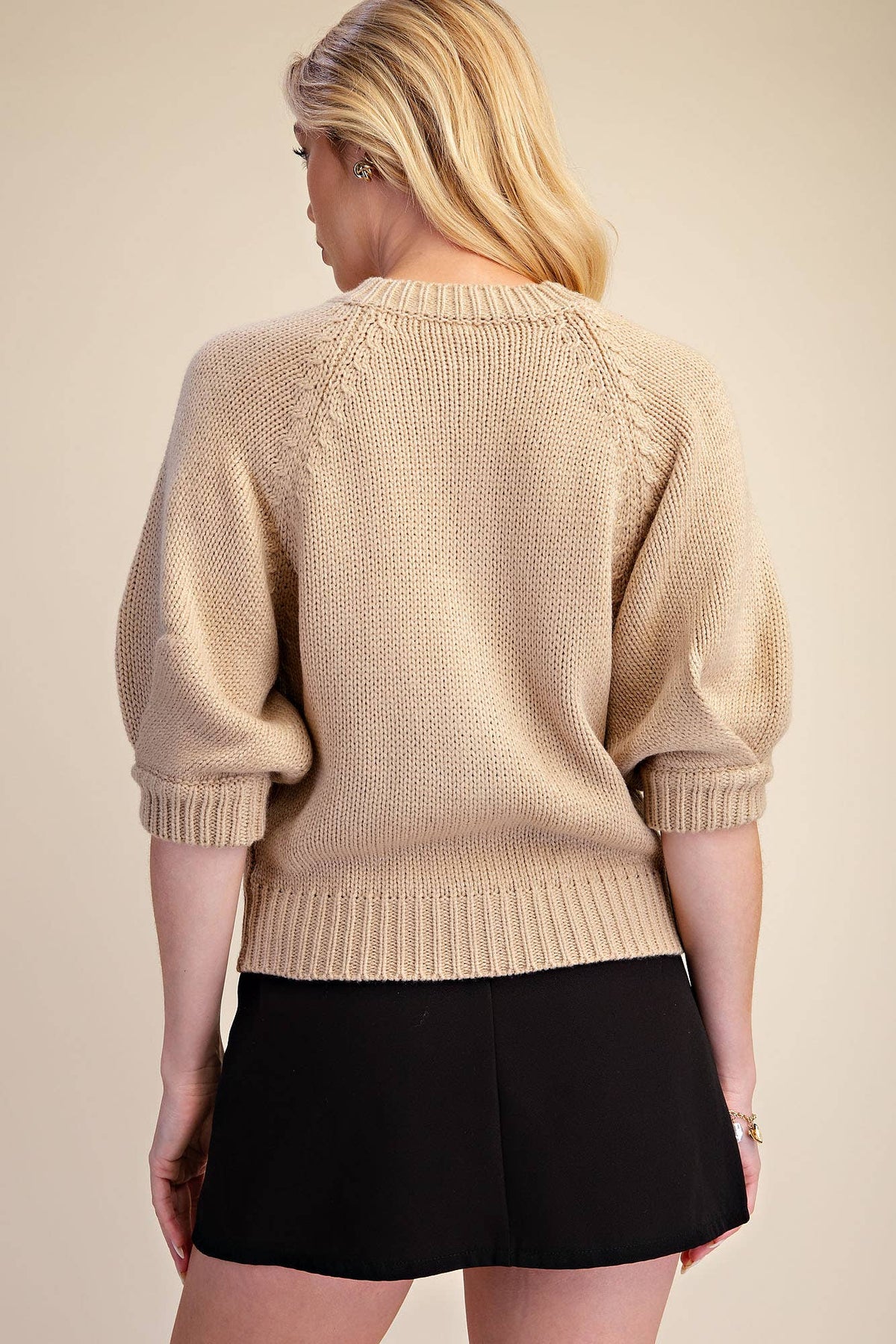 Puff Sleeve Sweater Cardigan: Black / M