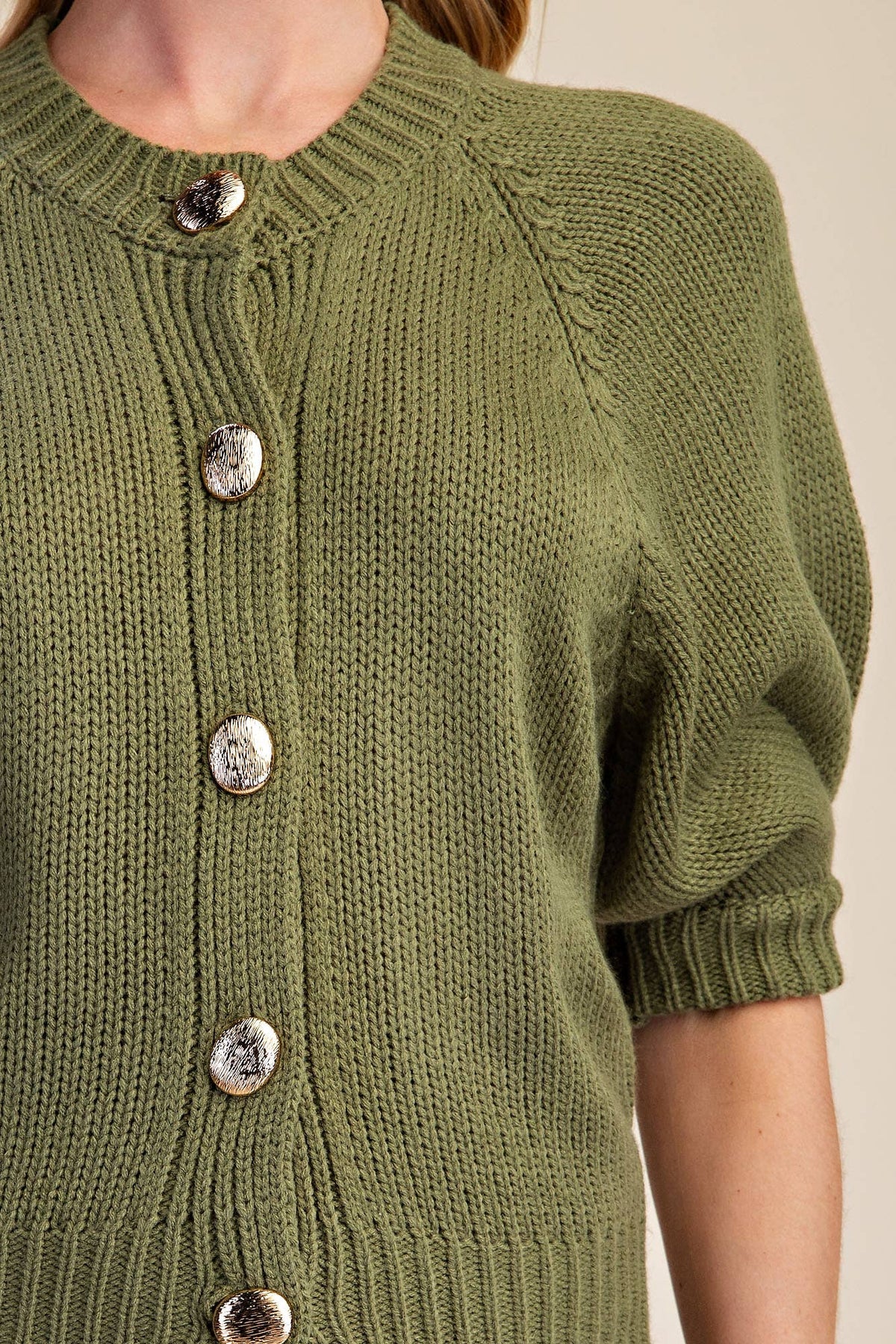 Puff Sleeve Sweater Cardigan: Black / L