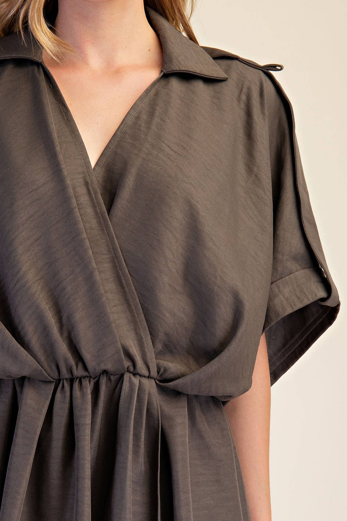 Lapel Collar With V-neckline Wrap Dress: Burgundy / S