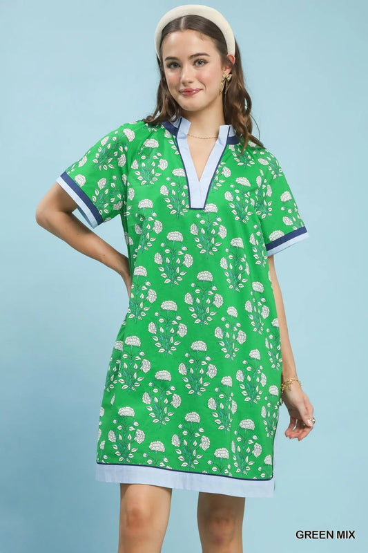 Green Botanical Cotton Shift Dress