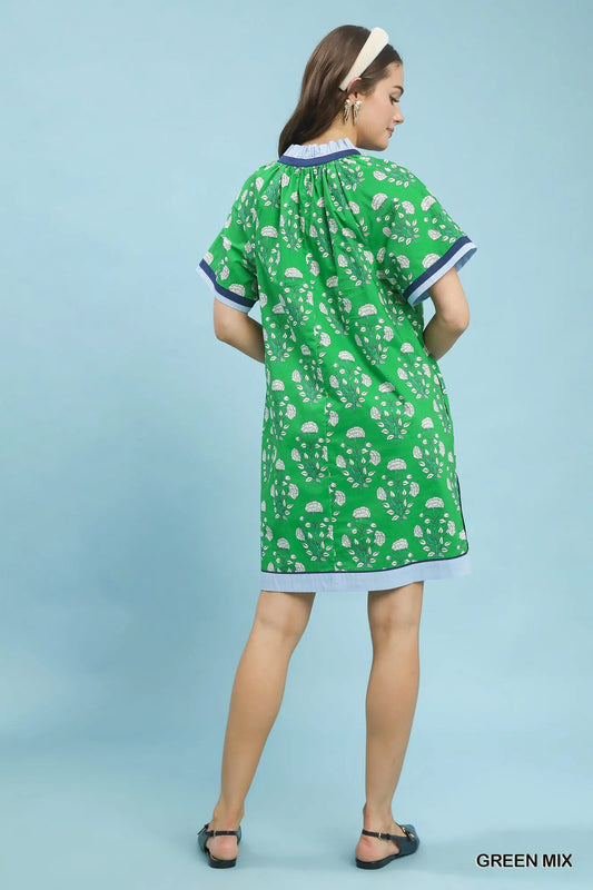Green Botanical Cotton Shift Dress