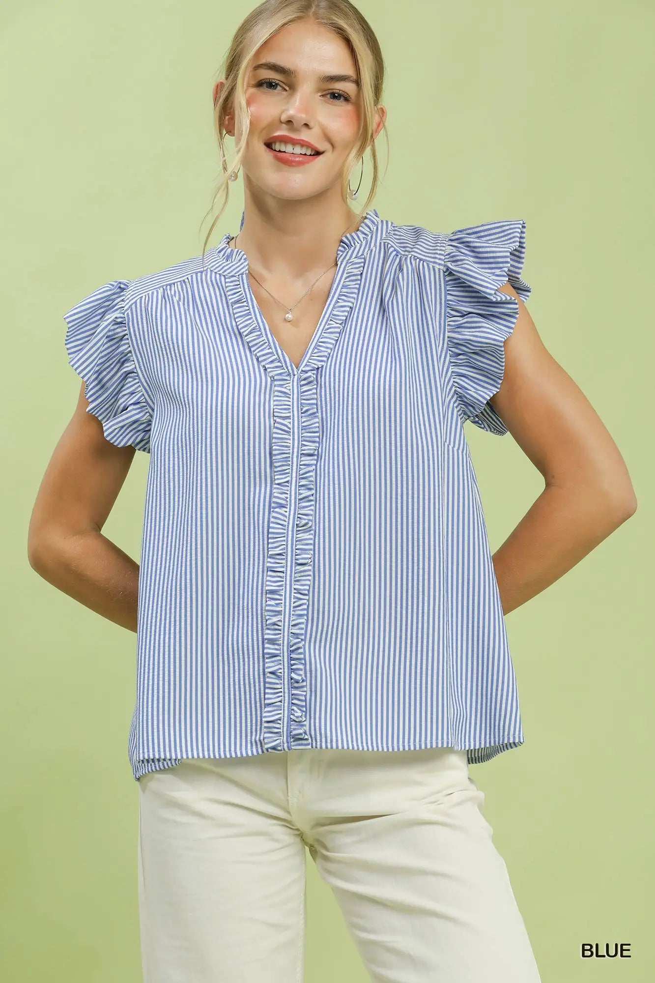 Caspian Striped Ruffle Flutter Top