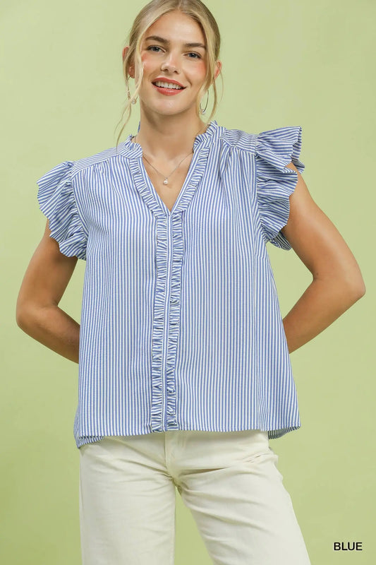 Caspian Striped Ruffle Flutter Top