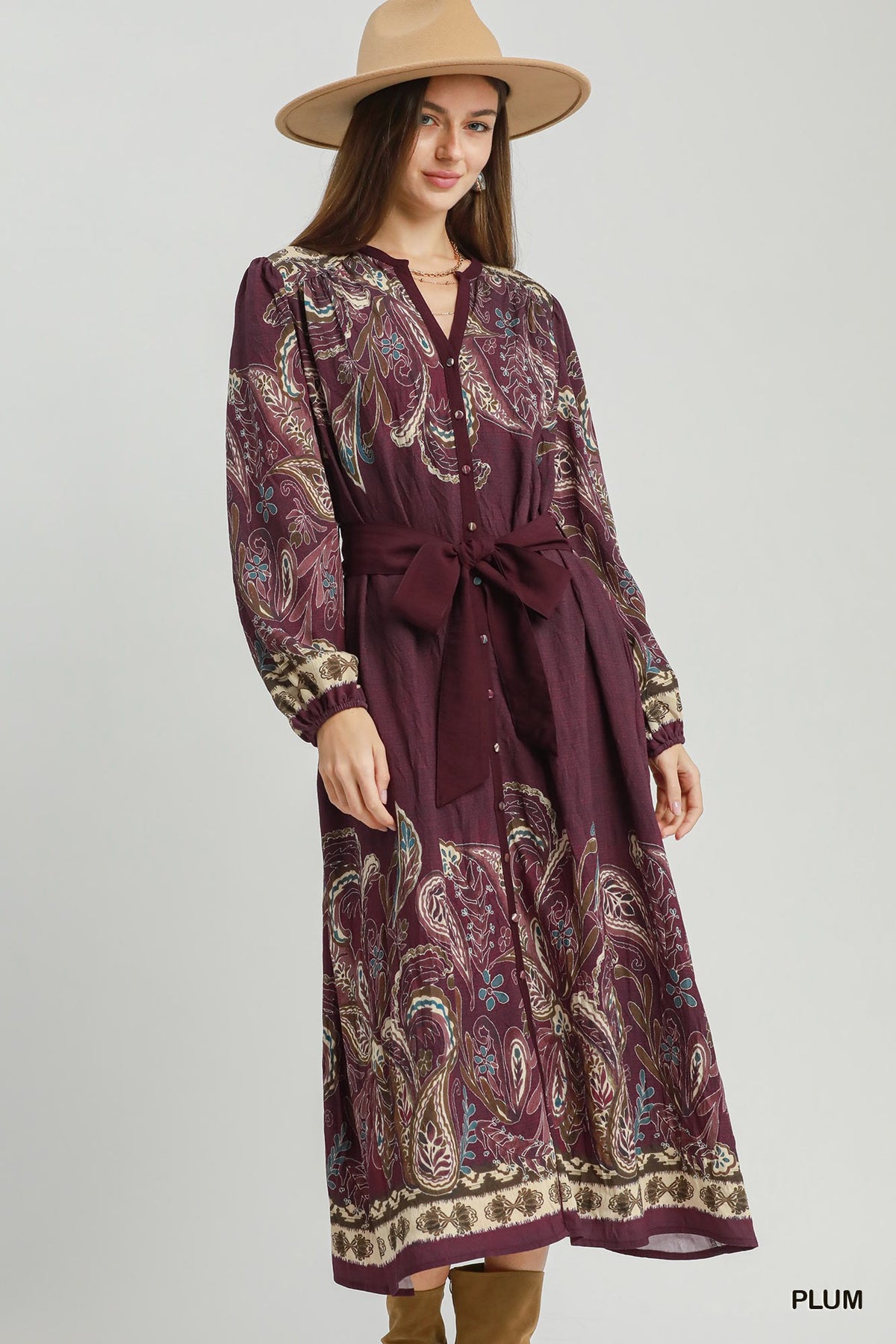 Sienna Paisley Midi Dress in Plum