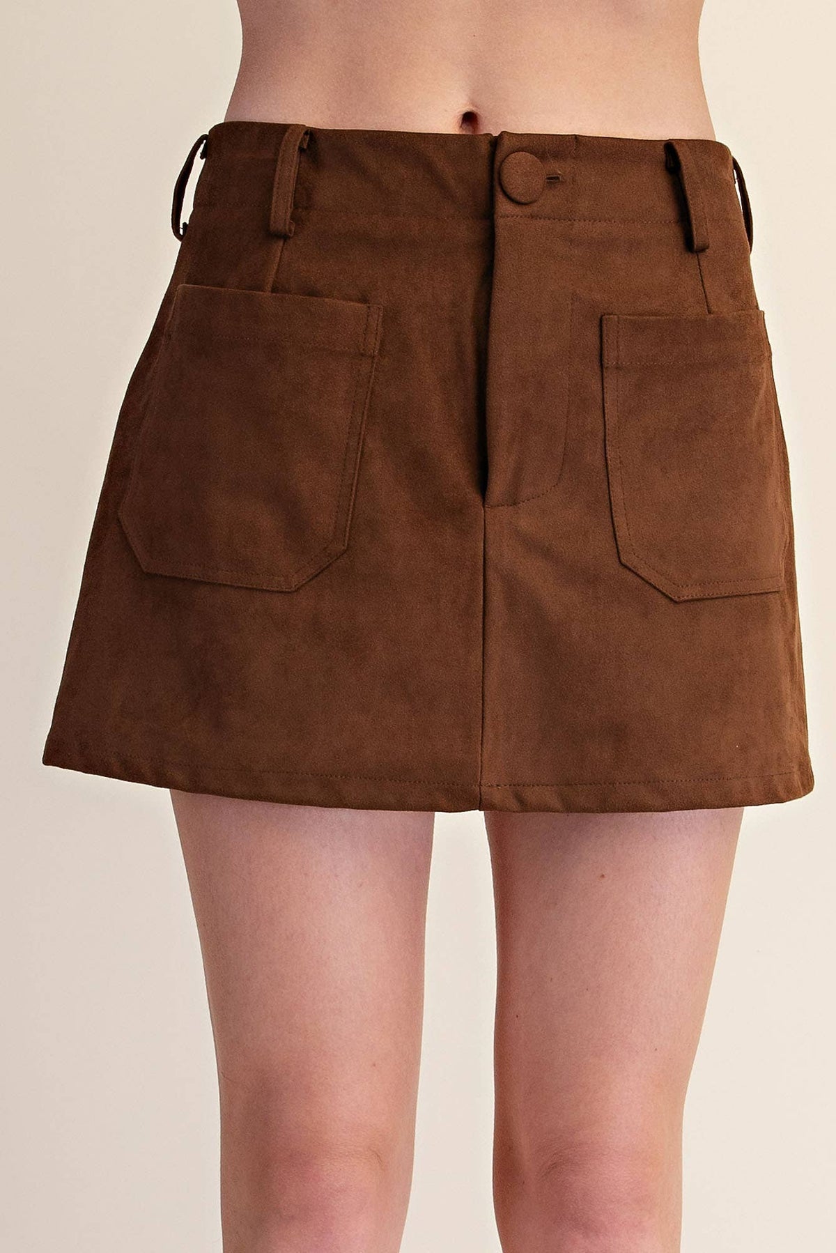 Suede-Look Soft Brush Stretchy Skort: Olive / L