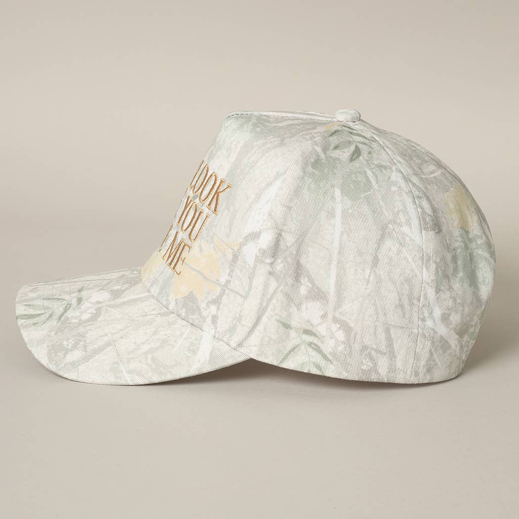 "You Look Like You Love Me" Embroidery Camo Cap: BEIGE CAMO-BEIGE