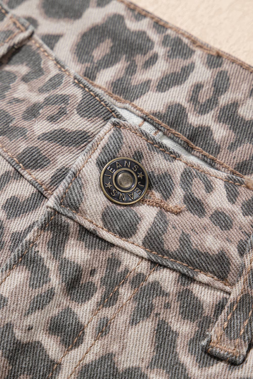 Leopard Frayed Edge Wide Leg High Waist Jeans: Brown