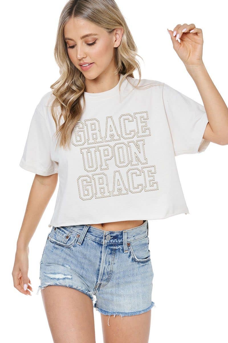 "Grace Upon Grace" Graphic Faux Cropped Tee: INK