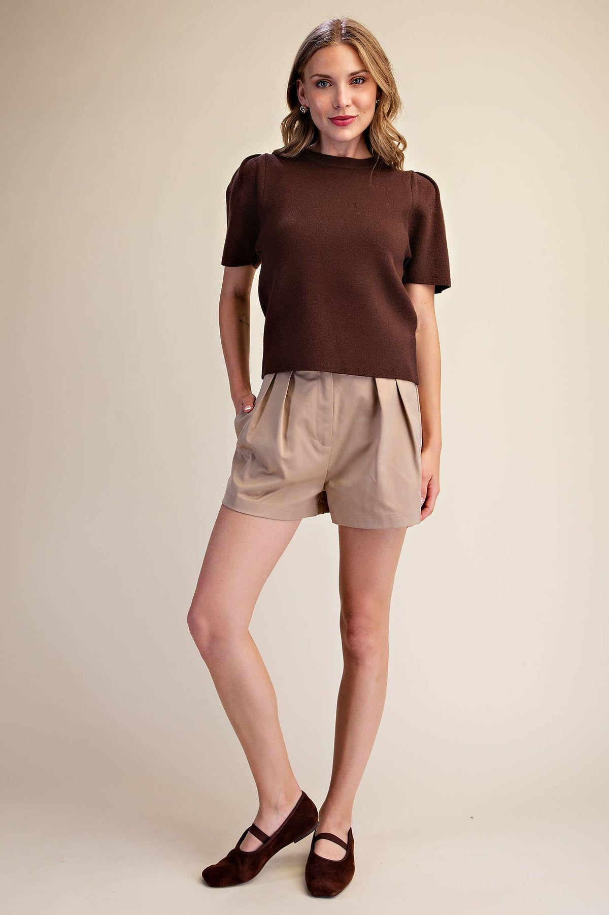 Puff Sleeve Pullover Knit Top: Teal / M